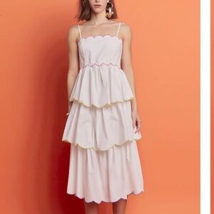 English Factory White Scalloped Midi Dress NWT small tiered Anthropologie